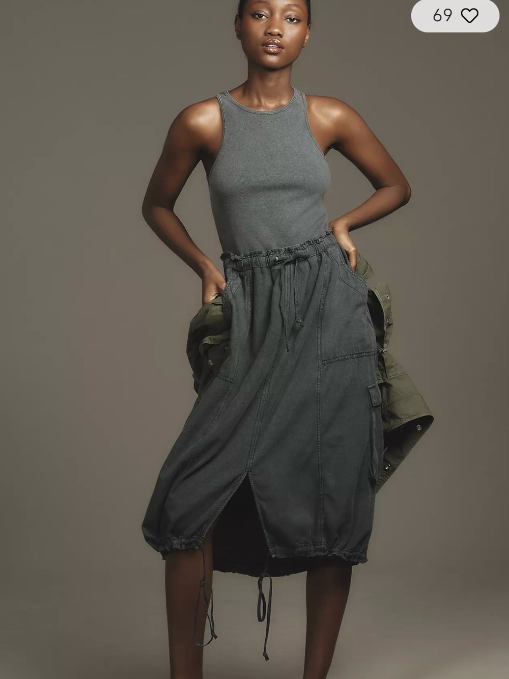 Daily Practice Anthropologie High Neck Tank Twofor Midi Dress Drawstring Cargo